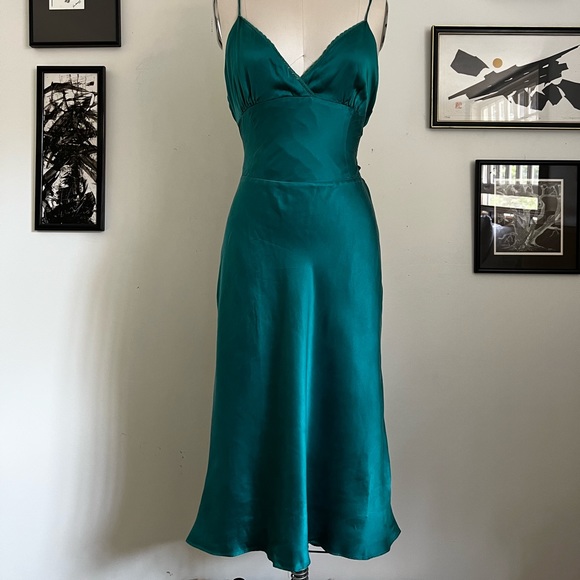 Vintage Teal Silk Arden B Slip Dress L - Picture 6 of 7